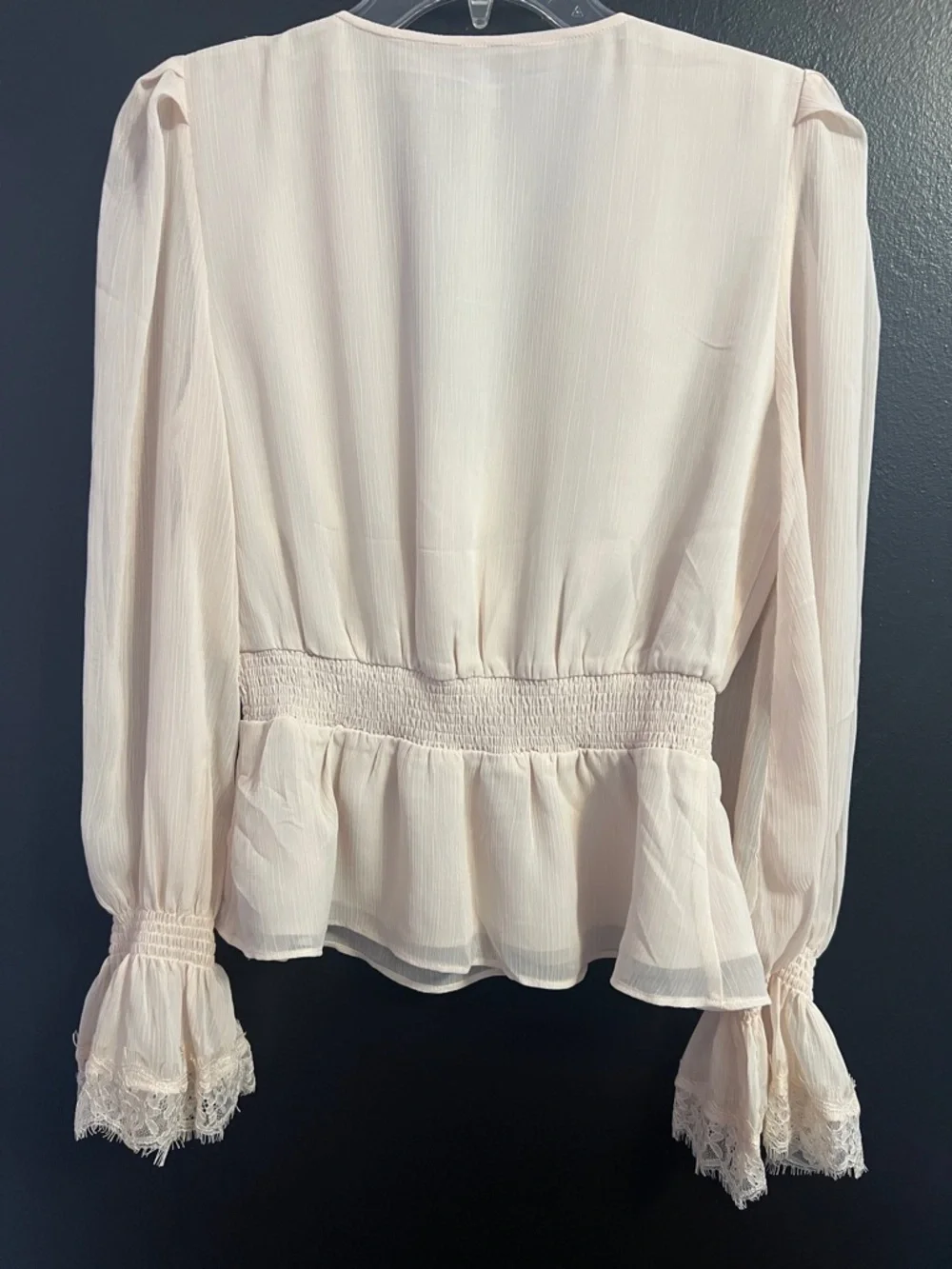 EXPRESS Pale Pink Lace-Trim Blouse - Picture 2 of 4